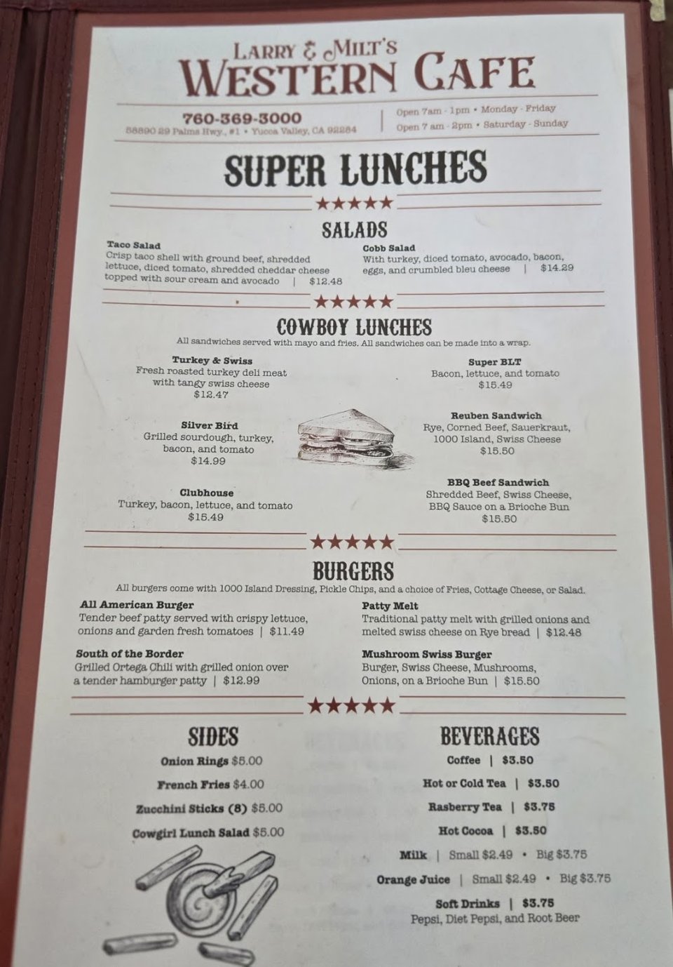 Breakfast and lunch menu at a diner cafe